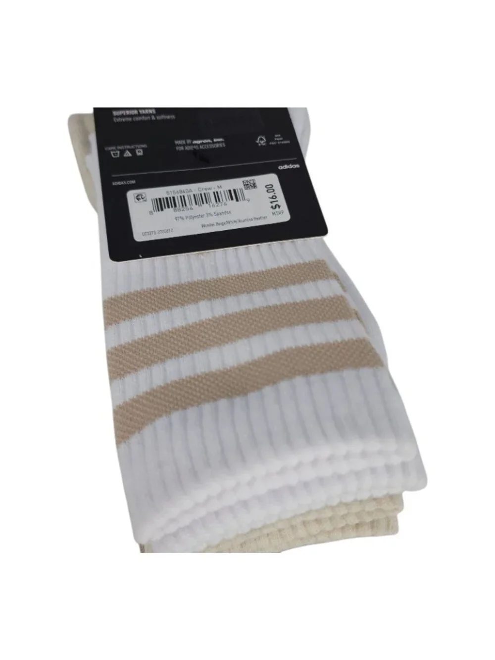 Adidas Womens ClimaCool Crew Socks 3 Pack Beige White Shoe Cushioned Breathable